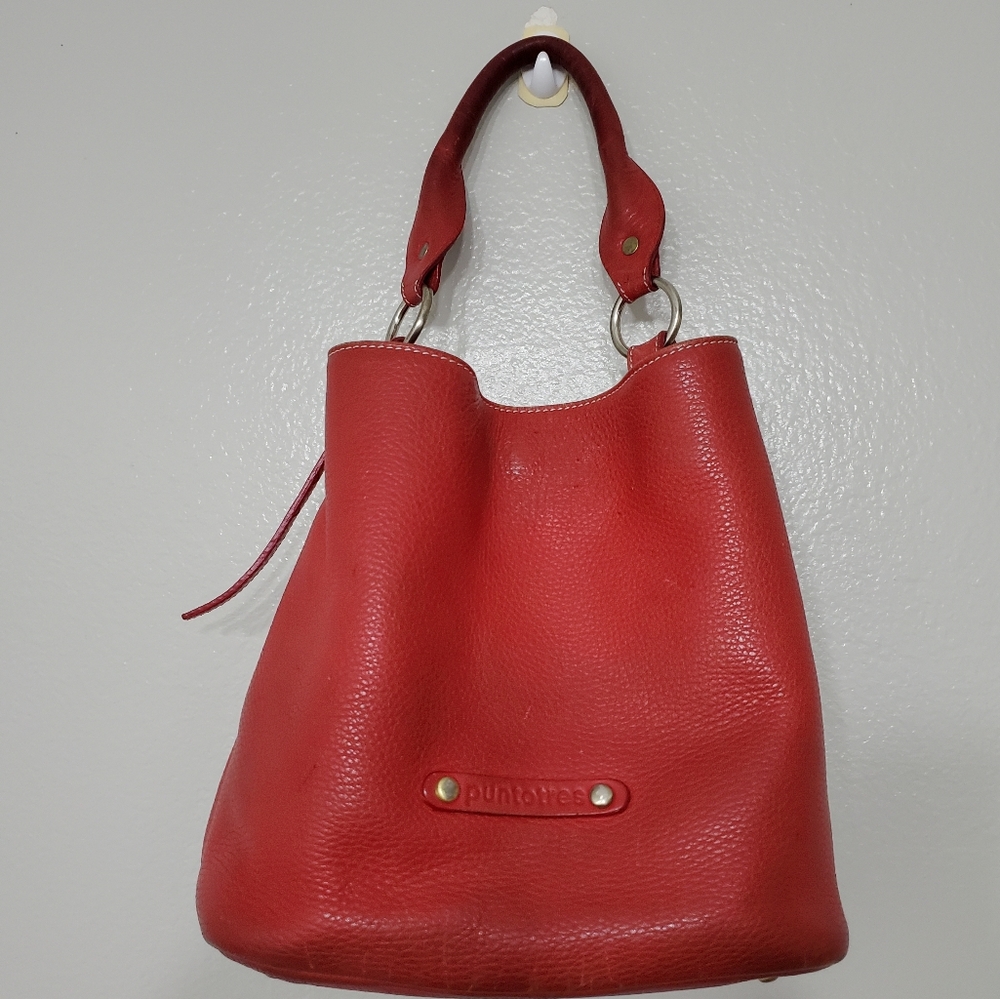 PUNTOTRES Bucket Red Leather Bag Purse